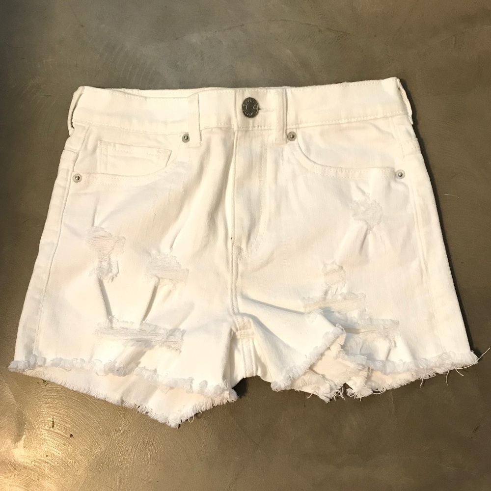 Express White High-Rise Distressed Cut-Off Shorts
